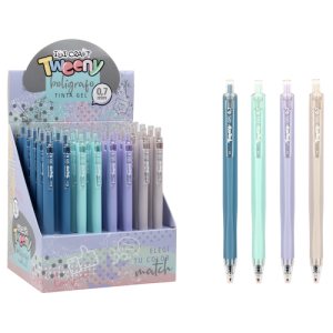 EXHIBIDOR CON 40 BOLÍGRAFOS IBI CRAFT TWEENY 07, CUERPO PASTEL, TINTA GEL AZUL, 0.7mm