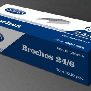 CAJA CON 10 CAJAS DE BROCHES OMEGA 24/6 DE 1000 UNIDADES