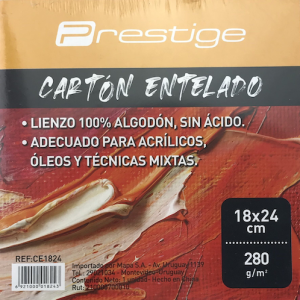 CAJA C/50 CARTONES ENTELADOS BLANCO PRESTIGE, 100% ALGODÓN, 280grs. LIBRE DE ÁCIDO, 18x24CMS