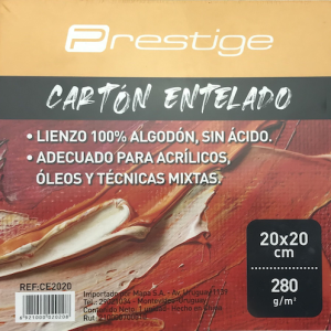 CARTÓN ENTELADO BLANCO PRESTIGE, 100% ALGODÓN, 280grs. LIBRE DE ÁCIDO, 20x20CMS