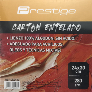CARTÓN ENTELADO BLANCO PRESTIGE, 100% ALGODÓN, 280grs. LIBRE DE ÁCIDO, 24x30CMS