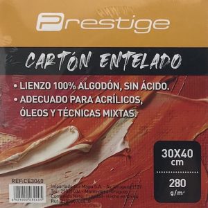 CAJA C/20 CARTONES ENTELADOS BLANCO PRESTIGE, 100% ALGODÓN, 280grs. LIBRE DE ÁCIDO, 30x40CMS