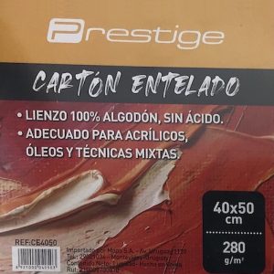 CAJA C/20 CARTONES ENTELADOS BLANCO PRESTIGE, 100% ALGODÓN, 280grs. LIBRE DE ÁCIDO, 40x50CMS