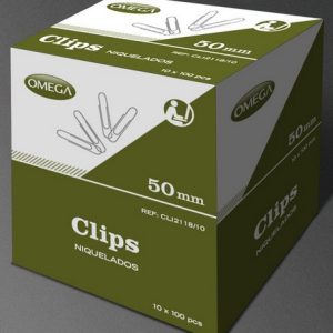 CAJON CON 100 CAJAS DE CLIPS DE 50 MM