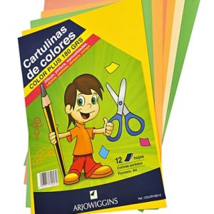 SOBRE C/12 HOJAS COLOR PLUS A4, 180 GRS., COLORES SURTIDOS