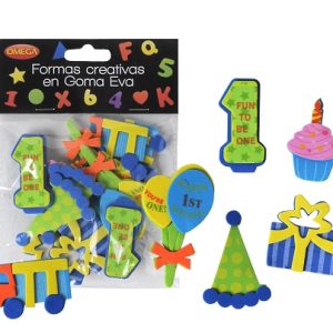 BOLSA C/12 FORMAS AUTOADHESIVAS DE GOMA EVA OMEGA 1ER CUMPLEAÑOS
