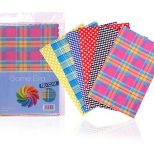 PAQUETE CON 6 HOJAS SURTIDAS DE GOMA EVA TELADA ESCOCÉS 20 X 30 CM
