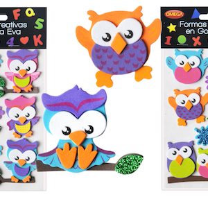 BOLSA CON 6 BÚHOS AUTOADHESIVOS EN GOMA EVA