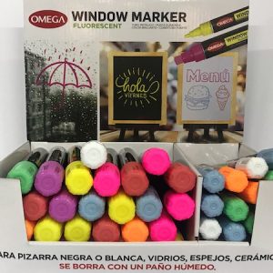 EXHIBIDOR CON 40 MARCADORES PARA VIDRIO Y PIZARRA OMEGA