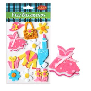 BOLSA CON 12 FORMAS DE FIELTRO AUTOADHESIVAS DE ROPA PARA NIÑAS