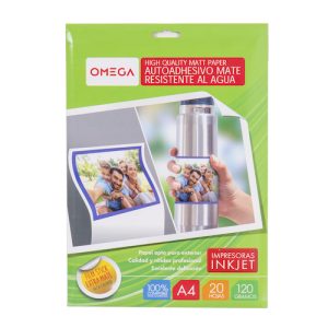 PAPEL AUTOADHESIVO OMEGA MATE A4 PARA IMPRESIÓN INKJET, SOBRE DE 20 HOJAS