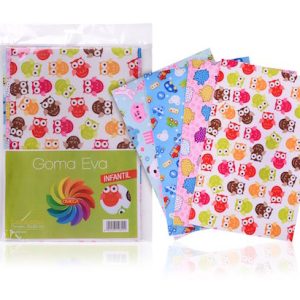PAQUETE CON 6 HOJAS SURTIDAS DE GOMA EVA TELADA INFANTÍL 20 X 30 CM