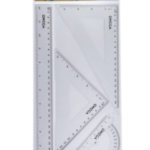 JUEGO DE GEOMETRÍA OMEGA, 4 PIEZAS CON REGLA DE 30CM. Y ESCUADRAS DE 25CM.