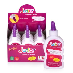 EXHIBIDOR CON 12 UNID. COLA VINÍLICA JUNIOR BLANCA, 125 grs