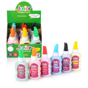 EXHIBIDOR CON 12 UNID. COLA VINÍLICA JUNIOR DE COLORES SURTIDOS, 30 grs