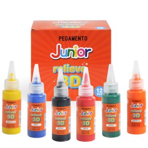 CAJA 12 UNIDADES DE PEGAMENTO ACRÍLICO JUNIOR CON RELIEVE COLORES SURTIDOS