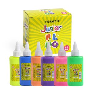 EXHIBIDOR CON 12 UNIDADES DE COLA VINILICA FLÚO DE 60 GR COLORES SURTIDOS