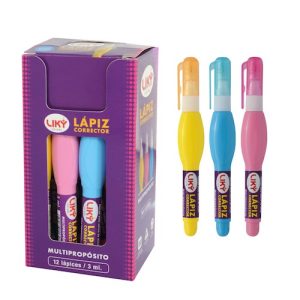 EXHIBIDOR CON 12 LÁPICES CORRECTORES LIKY COLORS