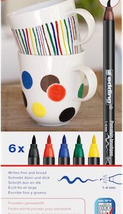 CAJA CON 6 MARCADORES EDDING PARA PORCELANA. COLORES PRIMARIOS