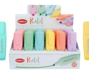 EXHIBIDOR CON 24 RESALTADORES OMEGA COLORES PASTEL