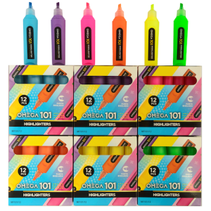 PACK CON 144 RESALTADORES OMEGA 101 COLORES FLÚO