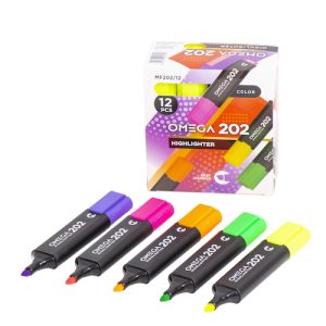 CAJA CON 12 RESALTADORES OMEGA 202 COLORES FLÚO