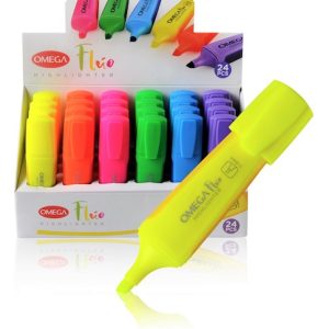 EXHIBIDOR CON 24 RESALTADORES OMEGA COLORES FLUO