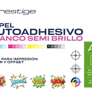 PAQ. 100H. PAPEL AUTOADH. SEMI BRILLO PRESTIGE, A4, 80grs., LINER 95gr