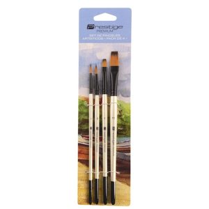 SET DE 4 PINCELES ARTÍSCOS PRESTIGE "PREMIUM", SINTÉTICOS, CABO CORTO, MULTITÉCNICA