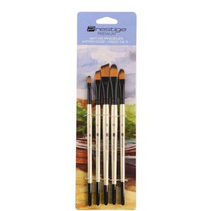 SET DE 5 PINCELES ARTÍSCOS PRESTIGE "PREMIUM", SINTÉTICOS, CABO CORTO, MULTITÉCNICA