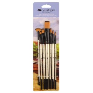 SET DE 7 PINCELES ARTÍSCOS PRESTIGE "PREMIUM", SINTÉTICOS, CABO CORTO, MULTITÉCNICA