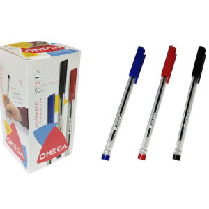 CAJA DE 50 BOLÍGRAFOS OMEGA T03, CUERPO TRIANGULAR