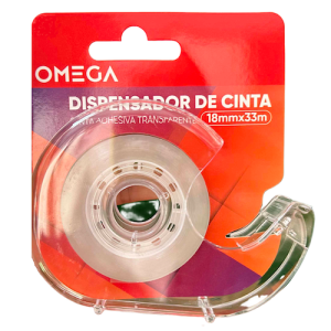 CINTA ADHESIVA 18mm x 33m, OMEGA, C/DISPENSADOR