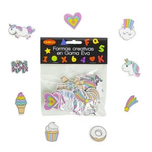 BOLSA C/45 FORMAS DE UNICORNIOS AUTOADHESIVOS DE GOMA EVA