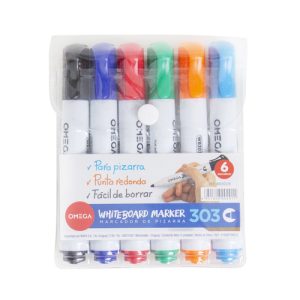 ESTUCHE C/6 MARCADORES OMEGA 303 P/PIZARRA BLANCA, COL. SURTIDOS
